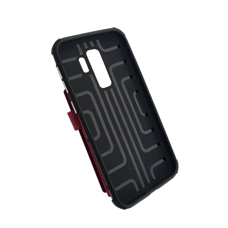 Multifunctional PU Leather Coated TPU Card Holder Mobile Case for Samsung Galaxy S9+ G965 - Wine Red