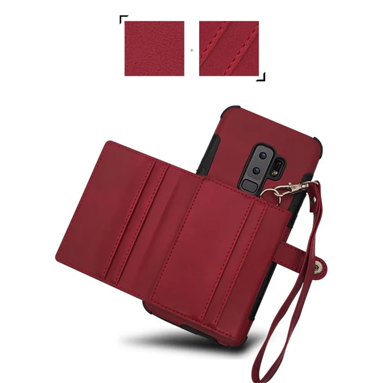 Multifunctional PU Leather Coated TPU Card Holder Mobile Case for Samsung Galaxy S9+ G965 - Wine Red