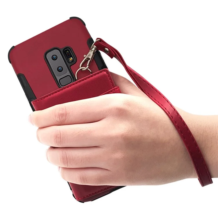 Multifunctional PU Leather Coated TPU Card Holder Mobile Case for Samsung Galaxy S9+ G965 - Wine Red