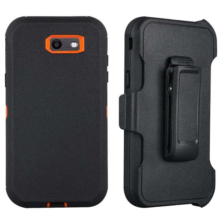 Heavy Duty PC + TPU Hybrid Belt Clip Kickstand Mobile Case for Samsung Galaxy J7 V / J7 Perx - Orange / Black