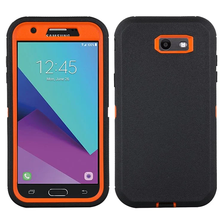 Heavy Duty PC + TPU Hybrid Belt Clip Kickstand Mobile Case for Samsung Galaxy J7 V / J7 Perx - Orange / Black
