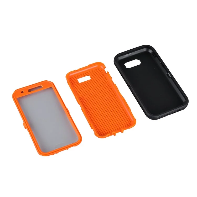 Heavy Duty PC + TPU Hybrid Belt Clip Kickstand Mobile Case for Samsung Galaxy J7 V / J7 Perx - Orange / Black