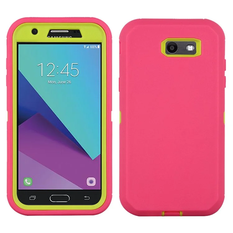 Heavy Duty PC + TPU Hybrid Belt Clip Kickstand Phone Case for Samsung Galaxy J7 V / J7 Perx - Green / Rose
