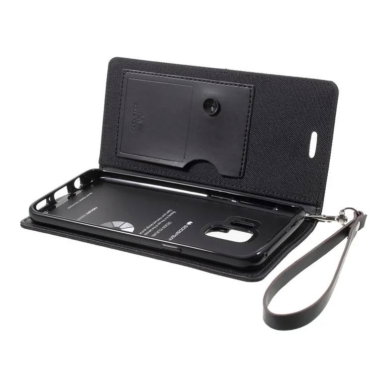 MERCURY GOOSPERY Jeans Cloth Flip Wallet Leather Case with Strap for Samsung Galaxy S9 SM-G960 - Black