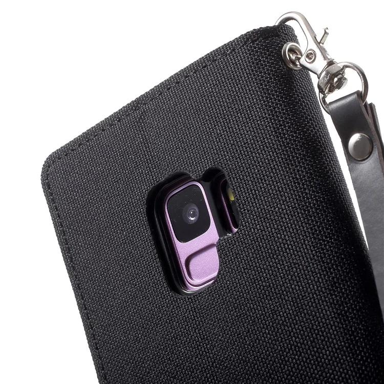 MERCURY GOOSPERY Jeans Cloth Flip Wallet Leather Case with Strap for Samsung Galaxy S9 SM-G960 - Black