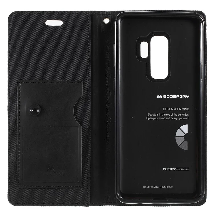 MERCURY GOOSPERY Jeans Cloth Flip Wallet Leather Case with Strap for Samsung Galaxy S9+ SM-G965 - Black