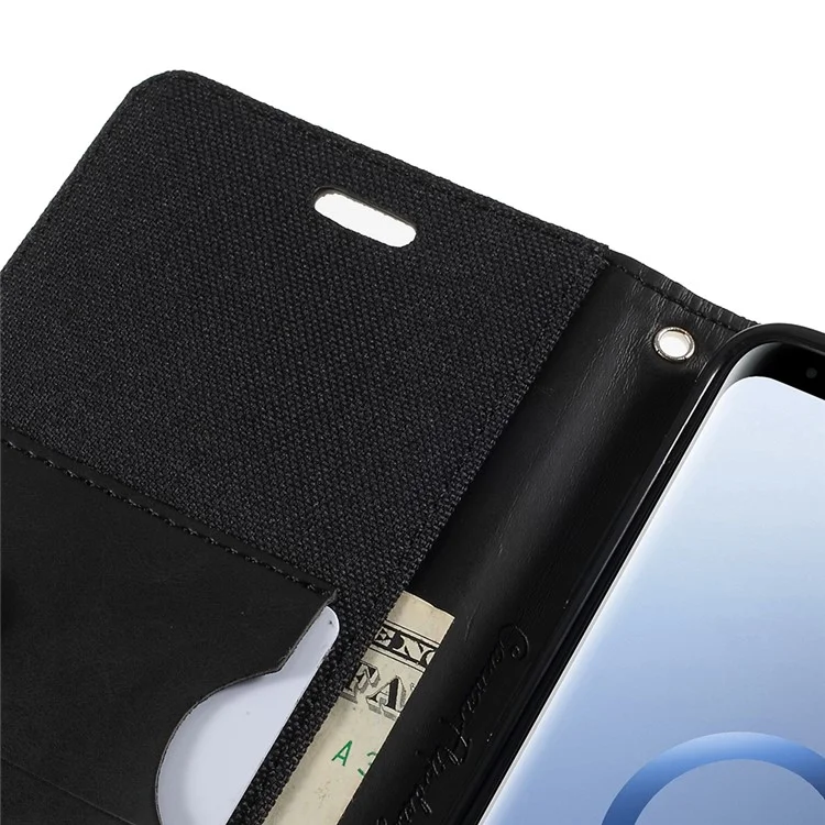 MERCURY GOOSPERY Jeans Cloth Flip Wallet Leather Case with Strap for Samsung Galaxy S9+ SM-G965 - Black