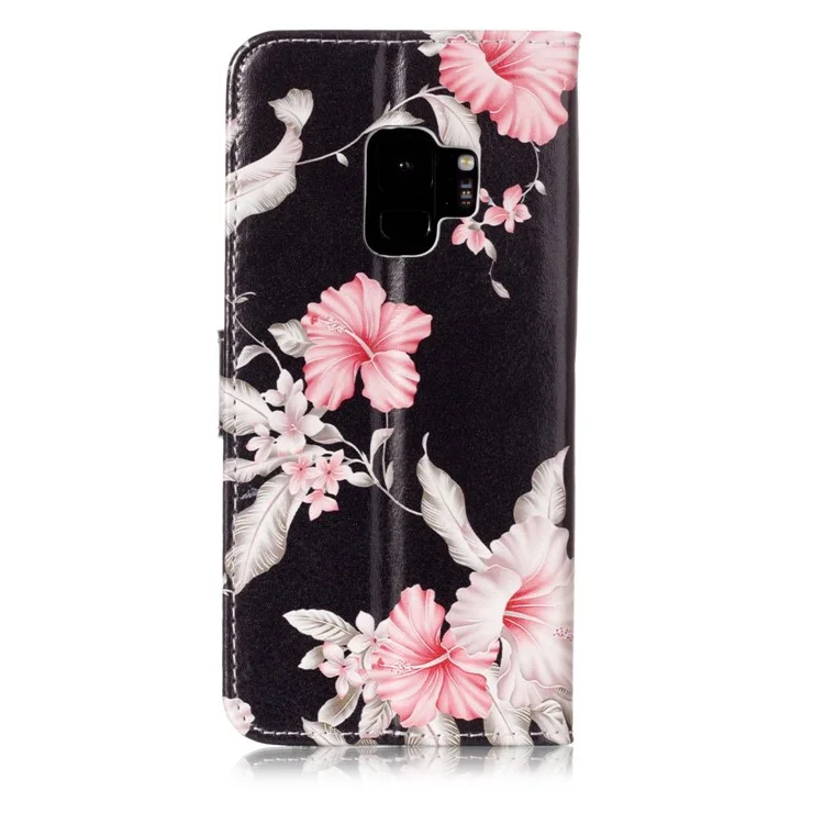 Patterned PU Leather Wallet Stand Protective Shell for Samsung Galaxy S9 G960 - Pink Flower