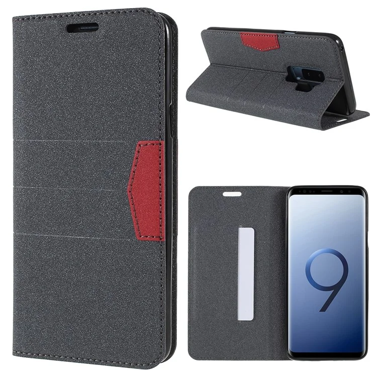 Matte Surface PU Leather Auto-absorb Card Slot Wallet Stand Mobile Phone Case for Samsung Galaxy S9+ SM-G965 - Black