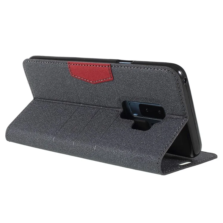 Matte Surface PU Leather Auto-absorb Card Slot Wallet Stand Mobile Phone Case for Samsung Galaxy S9+ SM-G965 - Black