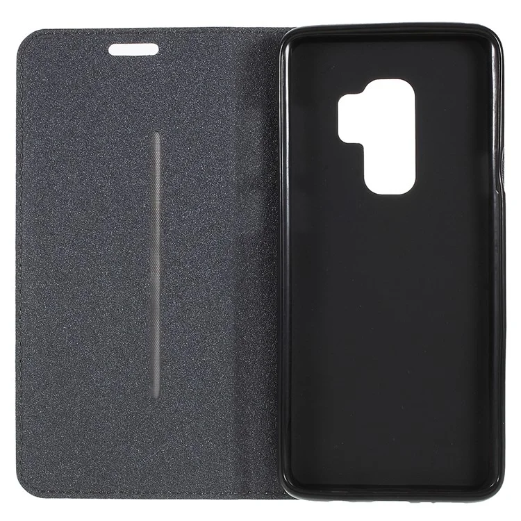 Matte Surface PU Leather Auto-absorb Card Slot Wallet Stand Mobile Phone Case for Samsung Galaxy S9+ SM-G965 - Black
