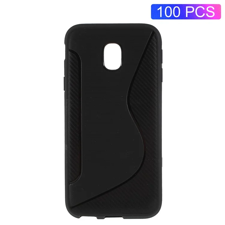 100Pcs/Set Carbon Fiber Brushed S Shape TPU Case for Samsung Galaxy  J3 (2017) EU Version / J3 Pro (2017) - Black