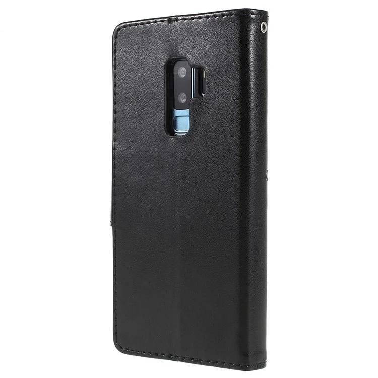 For Samsung Galaxy S9+ G965 Imprint Butterfly Flower Wallet Stand Leather Case - Black