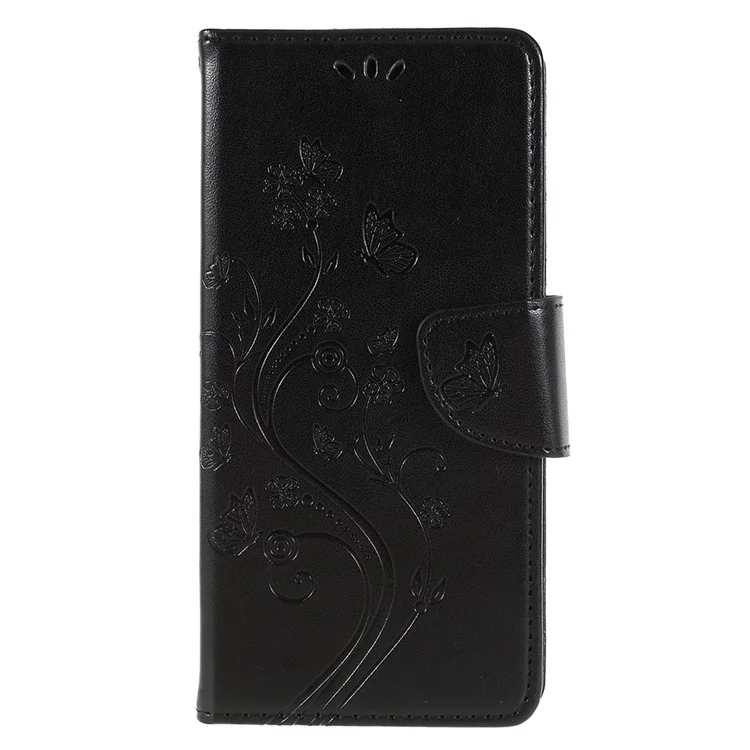 For Samsung Galaxy S9+ G965 Imprint Butterfly Flower Wallet Stand Leather Case - Black