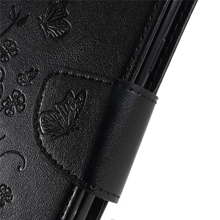 For Samsung Galaxy S9+ G965 Imprint Butterfly Flower Wallet Stand Leather Case - Black