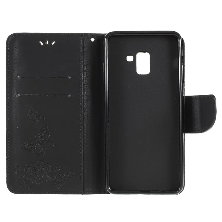 Imprinted Butterfly Flowers Wallet Leather Stand Case for Samsung Galaxy A8 Plus (2018) - Black