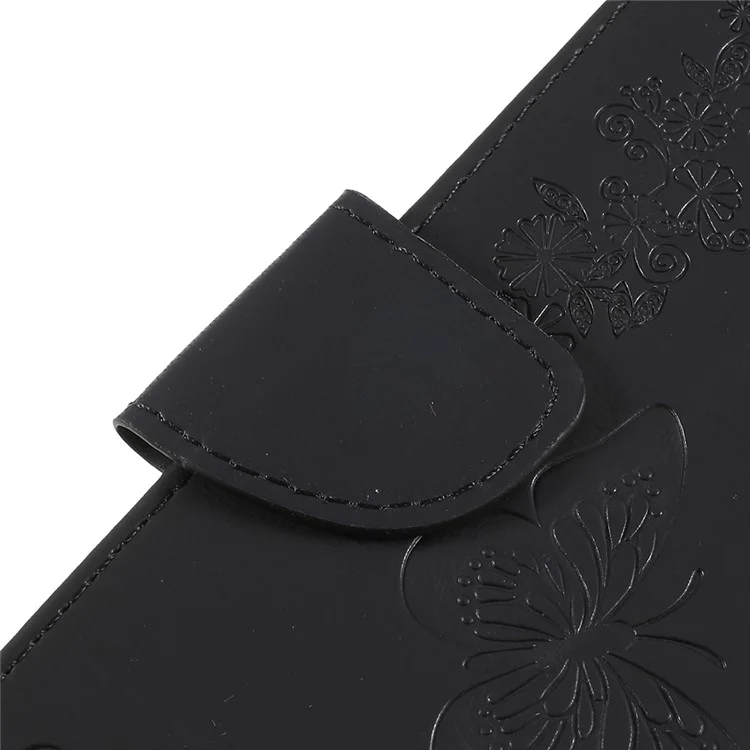 Imprinted Butterfly Flowers Wallet Leather Stand Case for Samsung Galaxy A8 Plus (2018) - Black
