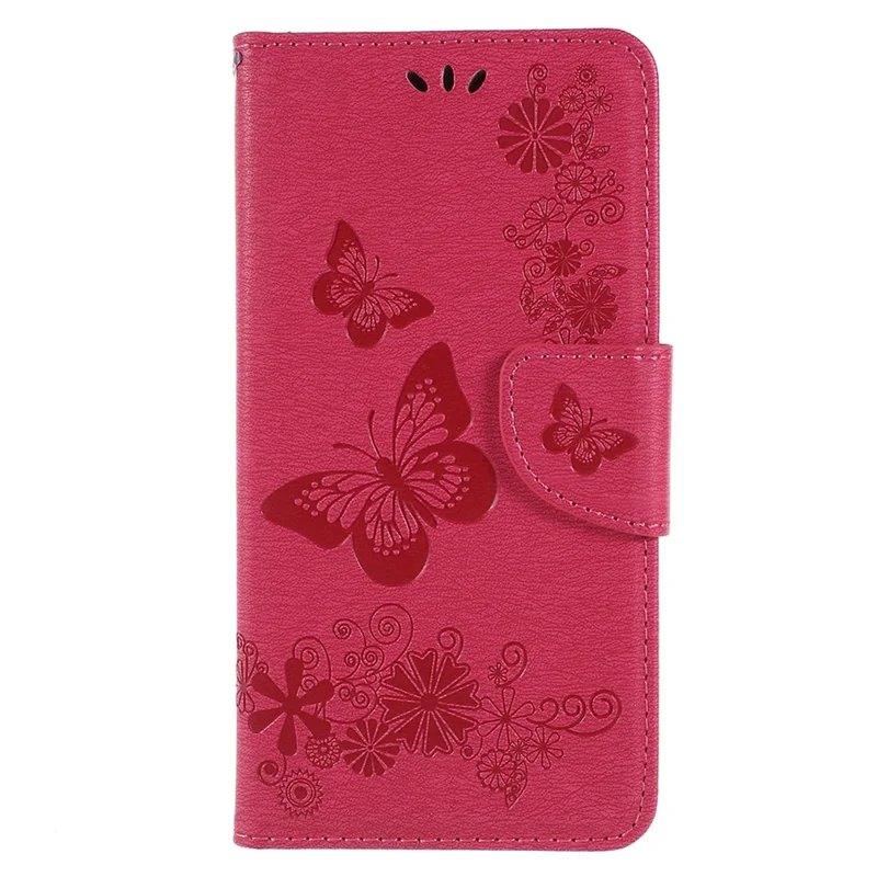 Imprinted Butterfly Flowers Stand Wallet Leather Shell for Samsung Galaxy A8 (2018) - Rose