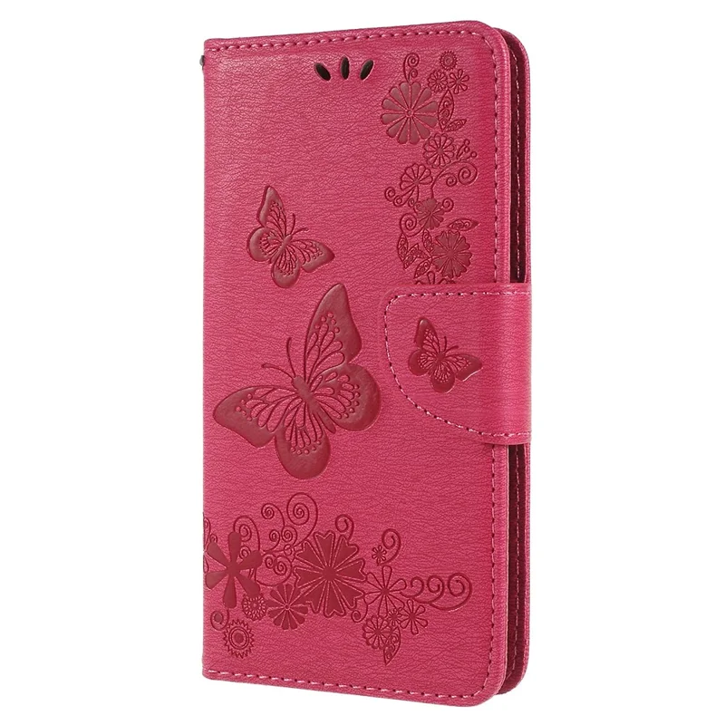 Imprinted Butterfly Flowers Stand Wallet Leather Shell for Samsung Galaxy A8 (2018) - Rose
