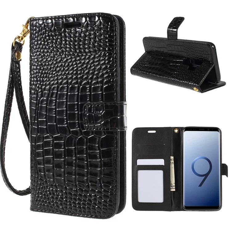 Crocodile Texture PU Leather Magnetic Stand Wallet Phone Case for Samsung Galaxy S9+ SM-G965 - Black