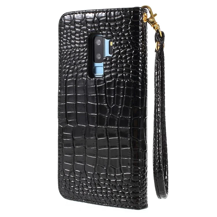 Crocodile Texture PU Leather Magnetic Stand Wallet Phone Case for Samsung Galaxy S9+ SM-G965 - Black