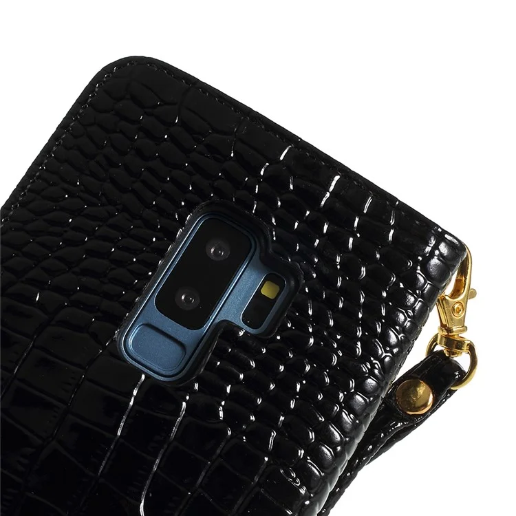 Crocodile Texture PU Leather Magnetic Stand Wallet Phone Case for Samsung Galaxy S9+ SM-G965 - Black