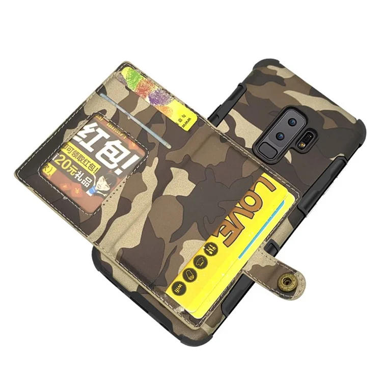 SHOUHUSHEN for Samsung Galaxy S9 Plus G965 Camouflage Pattern Leather Coated PC TPU Card Holder Case - Brown