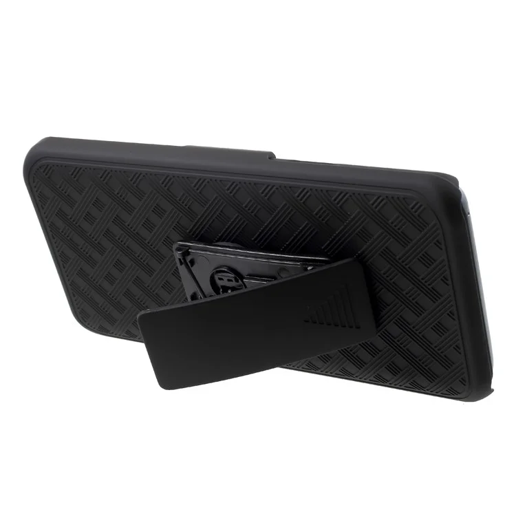 For Samsung Galaxy S9 Plus G965 Sliding Grid Pattern Holster Hard Case with Belt Clip - Black