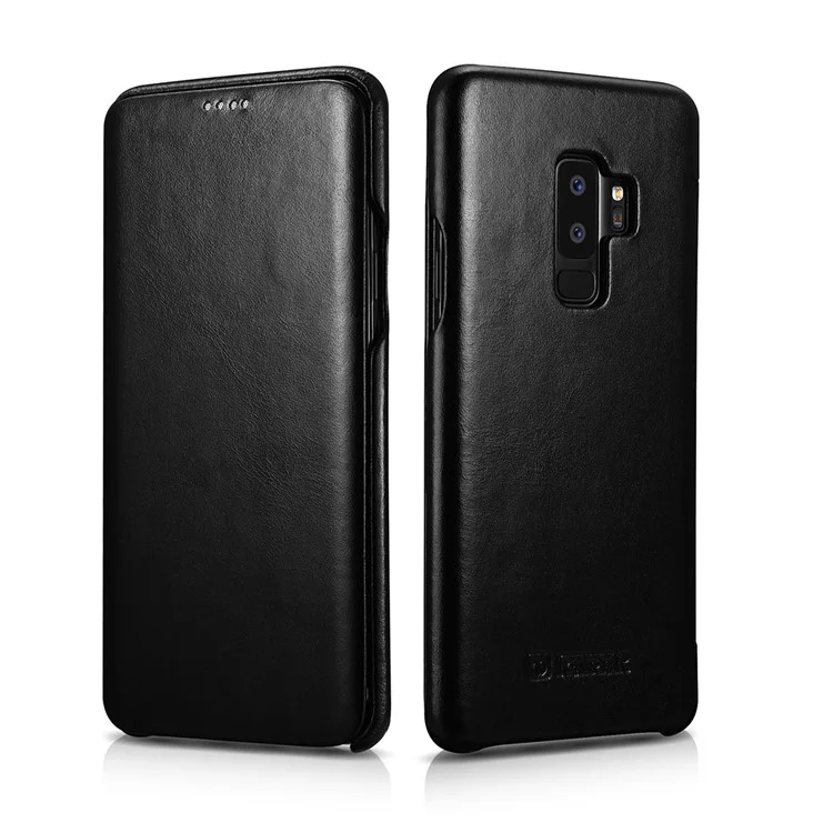 ICARER Curved Edge Vintage Genuine Leather Case for Samsung Galaxy S9 Plus SM-G965 - Black