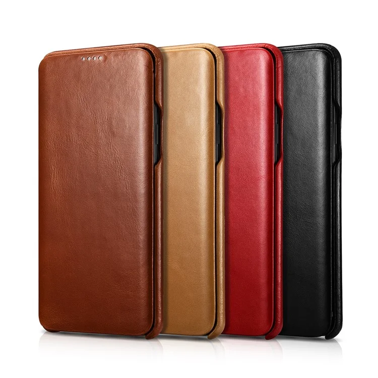 ICARER Curved Edge Vintage Genuine Leather Case for Samsung Galaxy S9 Plus SM-G965 - Black