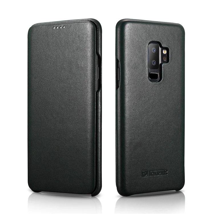ICARER Curved Edge Luxury Series Genuine Leather Flip Case for Samsung Galaxy S9+ SM-G965 - Black