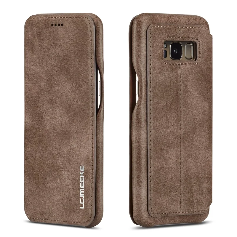 LC.IMEEKE Retro Style Leather Card Holder Case Phone Shell for Samsung Galaxy S8 SM-G950 - Coffee