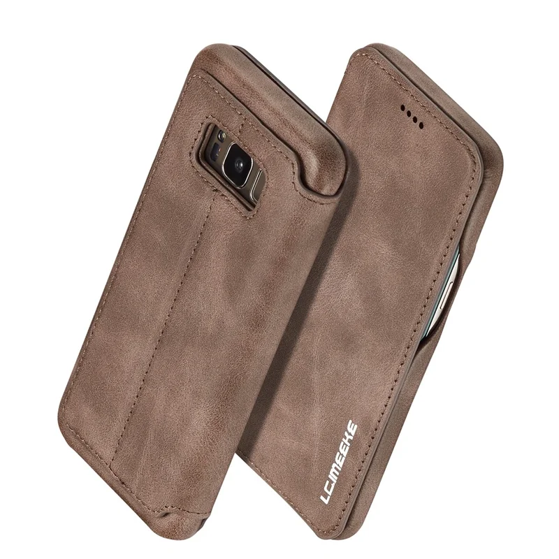 LC.IMEEKE Retro Style Leather Card Holder Case Phone Shell for Samsung Galaxy S8 SM-G950 - Coffee