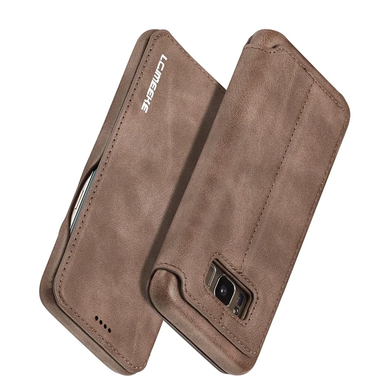 LC.IMEEKE Retro Style Leather Card Holder Case Phone Shell for Samsung Galaxy S8 SM-G950 - Coffee