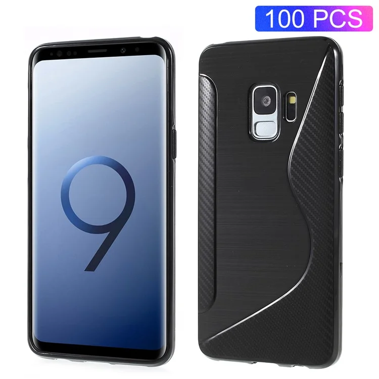 100Pcs/Set S Shape Carbon Fiber Brushed TPU Case for Samsung Galaxy S9 G960 - Black