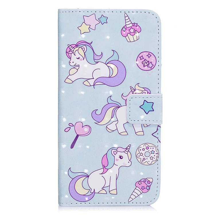 Light Spot Embossed Leather Stand Phone Casing for Samsung Galaxy S9 SM-G960 - Unicorns
