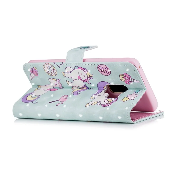 Light Spot Embossed Leather Stand Phone Casing for Samsung Galaxy S9 SM-G960 - Unicorns