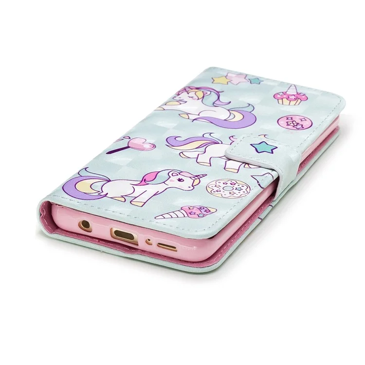 Light Spot Embossed Leather Stand Phone Casing for Samsung Galaxy S9 SM-G960 - Unicorns