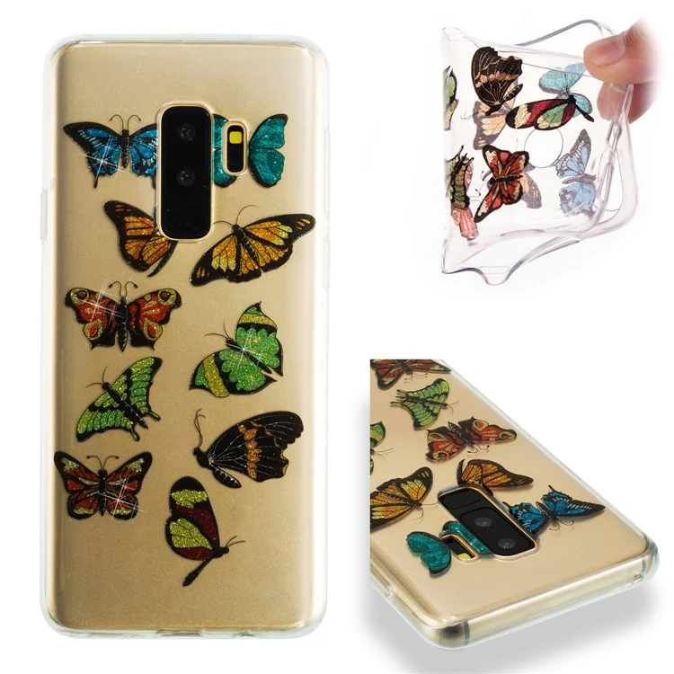 IMD Glitter Powder TPU Phone Case for Samsung Galaxy S9+ SM-G965 - Multiple Butterflies