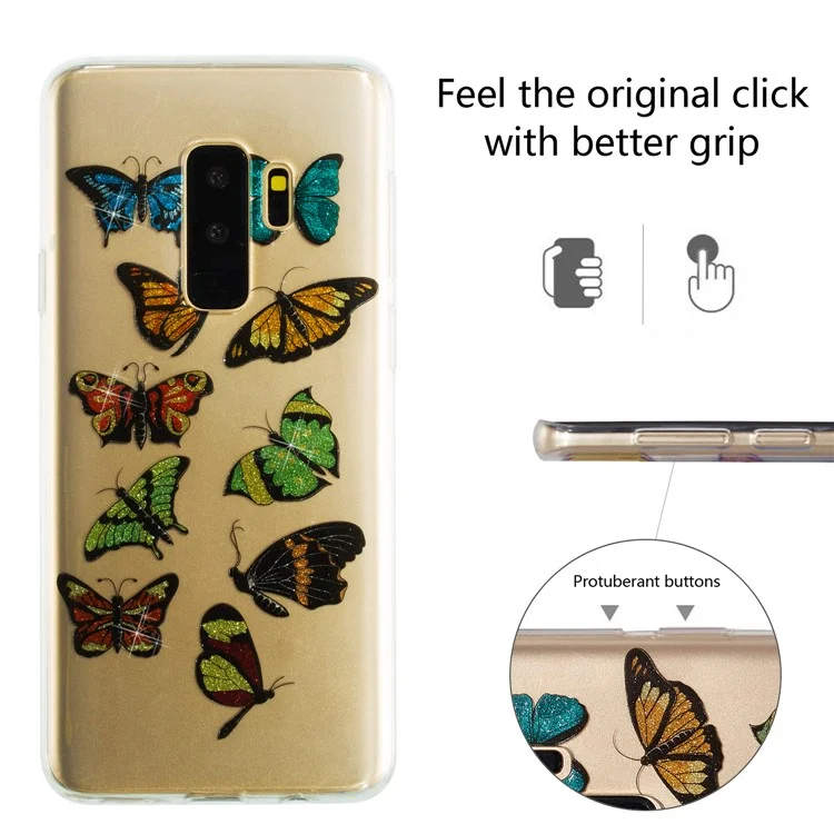 IMD Glitter Powder TPU Phone Case for Samsung Galaxy S9+ SM-G965 - Multiple Butterflies