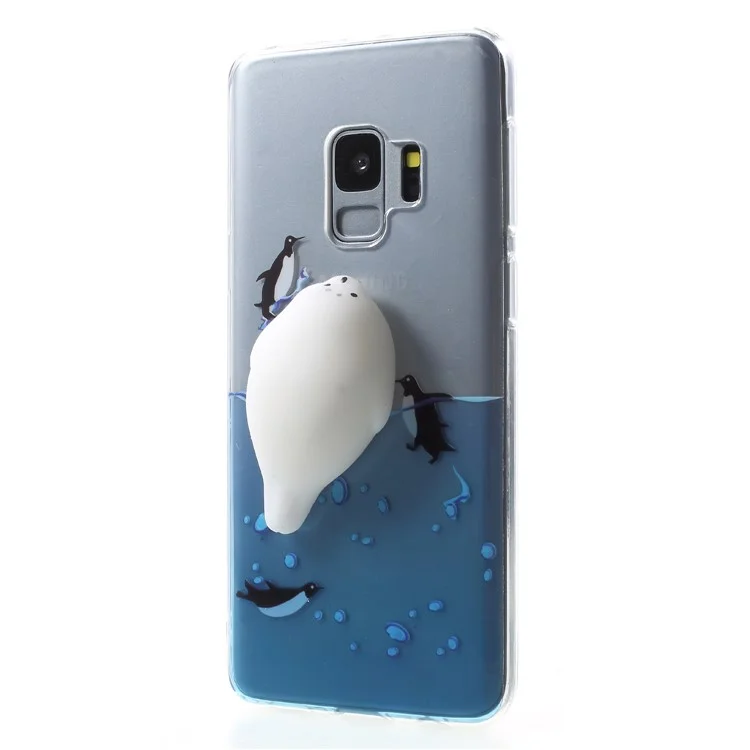 3D Squishy Silicone Cartoon Patterned TPU Case for Samsung Galaxy S9 SM-G960 - Penguins