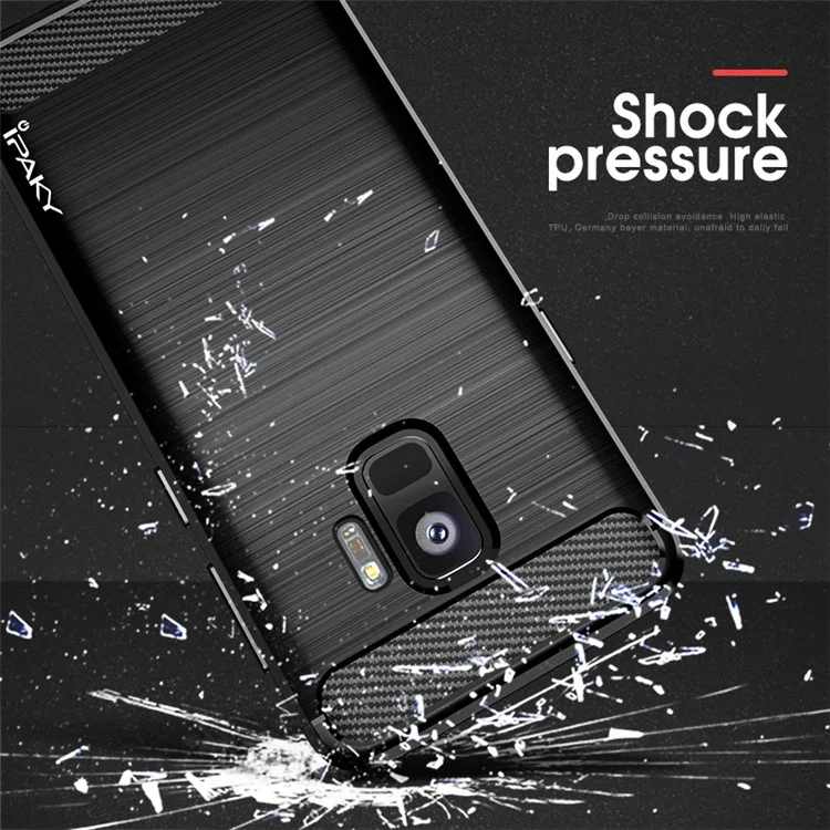 IPAKY Brushed Carbon Fiber TPU Back Mobile Case for Samsung Galaxy S9 G960 - Black