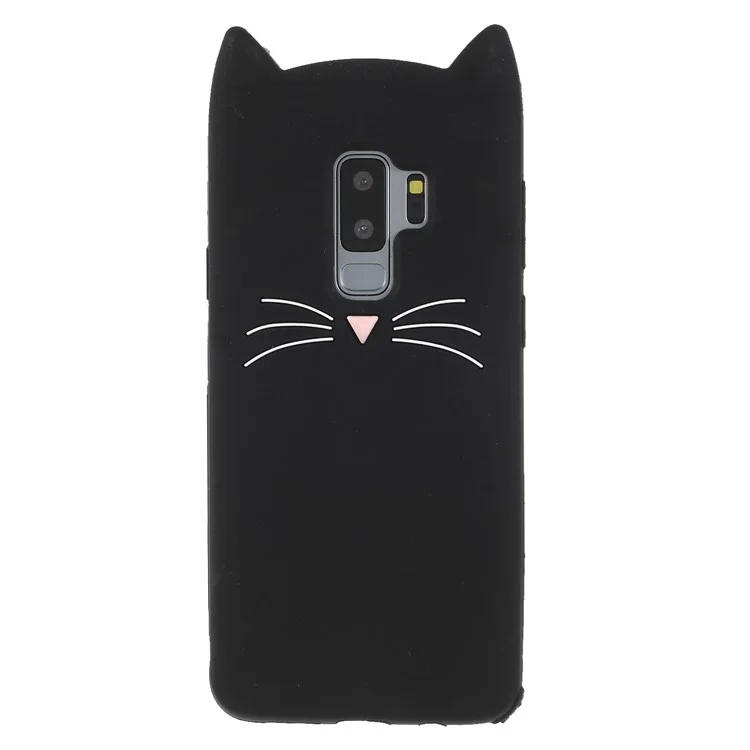 3D Moustache Cat Silicone Case for Samsung Galaxy S9+ SM-G965 - Black