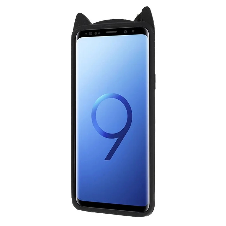 3D Moustache Cat Silicone Case for Samsung Galaxy S9+ SM-G965 - Black