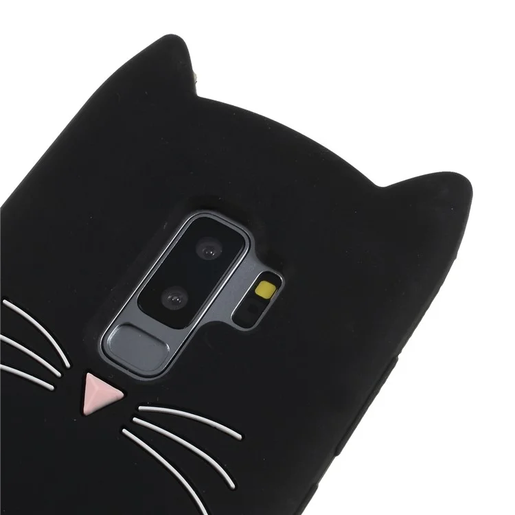 3D Moustache Cat Silicone Case for Samsung Galaxy S9+ SM-G965 - Black