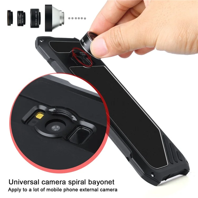 For Samsung Galaxy S8+ G955 Heavy Duty Shockproof Metal Case with Fisheye/Wide-angle/Macro Lens - Black