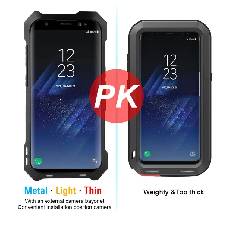 For Samsung Galaxy S8+ G955 Heavy Duty Shockproof Metal Case with Fisheye/Wide-angle/Macro Lens - Black