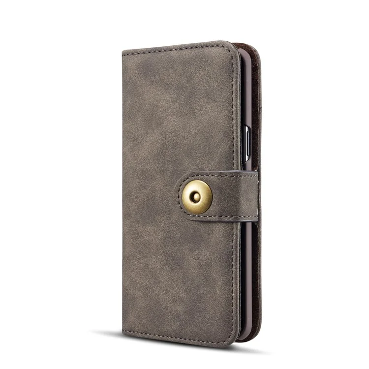 Vintage Style Split Leather Wallet Cover + Detachable Leather Coated PC Case for Samsung Galaxy S9 SM-G960 - Grey