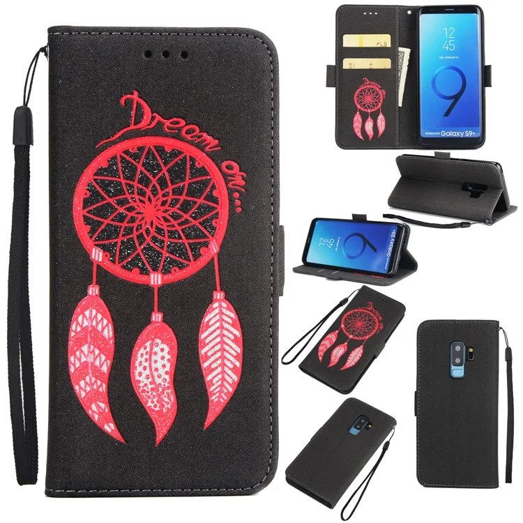 Imprint Dream Catcher PU Leather Wallet Stand Case for Samsung Galaxy S9 Plus SM-G965 - Black