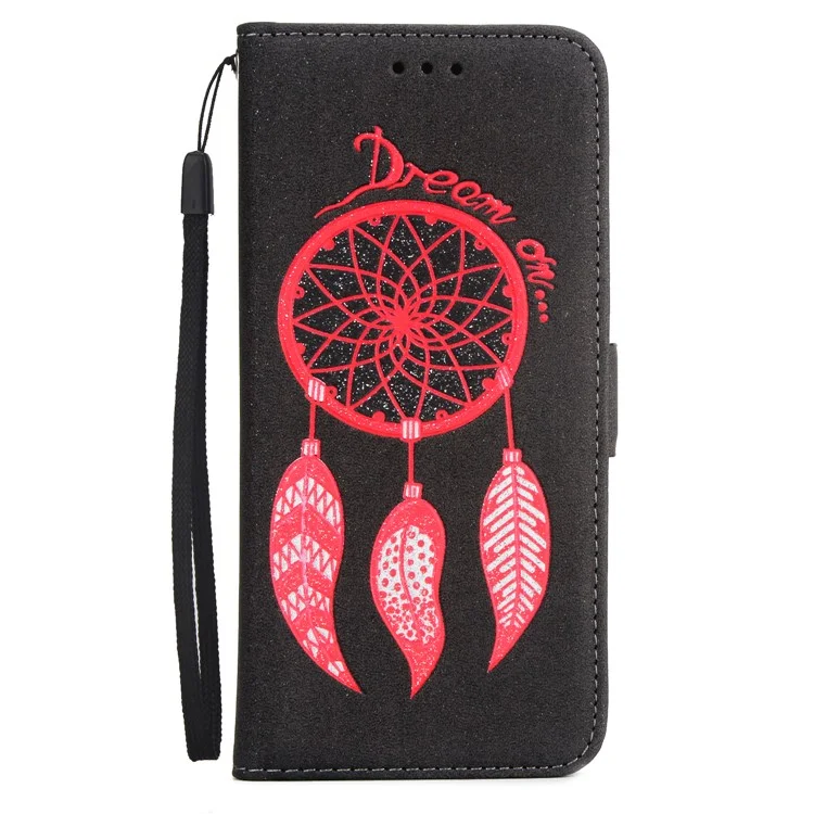 Imprint Dream Catcher PU Leather Wallet Stand Case for Samsung Galaxy S9 Plus SM-G965 - Black